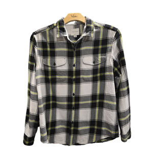 Men's American Eagle Flannel Classis Fit Shirt Black/White/Yellow Size L